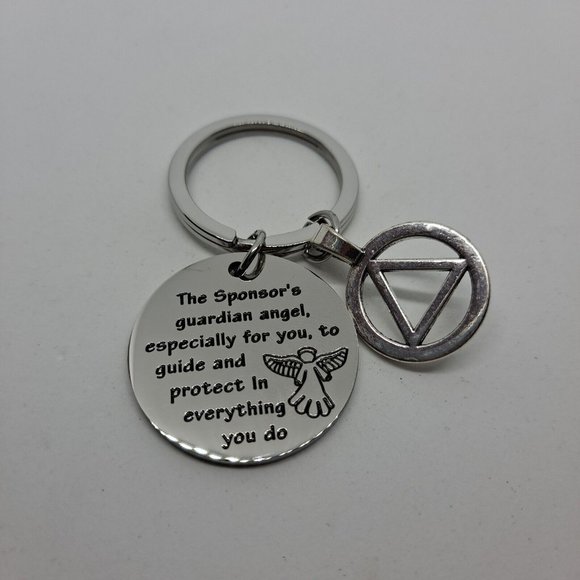 Sobriety Sponsor Guardian Angel Keychain Key Ring Inspirational Gift Silver - Picture 1 of 5